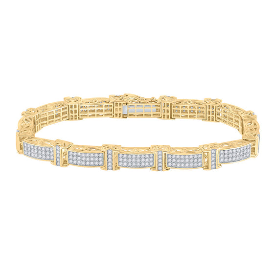 14k Yellow Gold Mens Round Diamond Rectangle Link Bracelet 5-3/4 Cttw