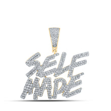  14k Yellow Gold Mens Round Diamond SELF MADE Phrase Charm Pendant 1-3/8 Cttw