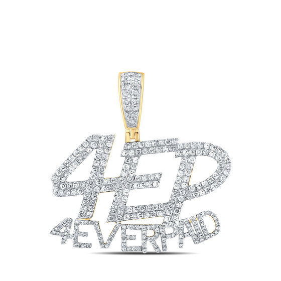 14k Yellow Gold Mens Round Diamond 4 EVER PAID Charm Pendant 1-3/4 Cttw