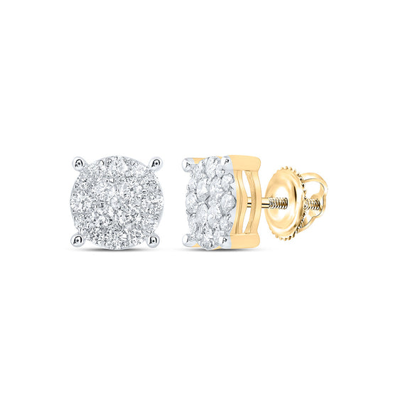 14k Yellow Gold Womens Round Diamond Cluster Earrings 1/2 Cttw
