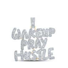  14k Yellow Gold Mens Baguette Diamond WAKE UP PRAY HUSTLE Charm Pendant 3-3/4 Cttw