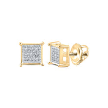  14k Yellow Gold Womens Round Diamond Square Earrings 1/20 Cttw