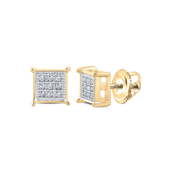 14k Yellow Gold Womens Round Diamond Square Earrings 1/20 Cttw
