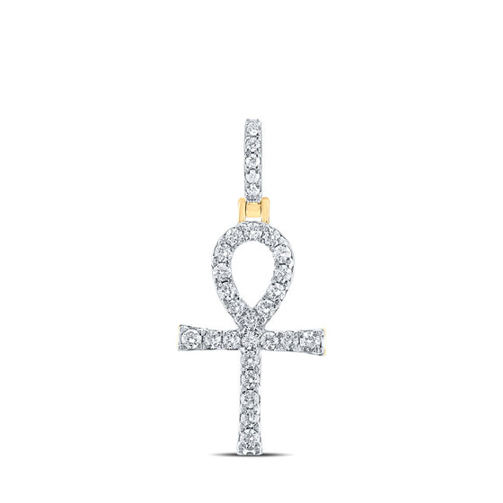 14k Yellow Gold Mens Round Diamond Ankh Charm Pendant 1/2 Cttw