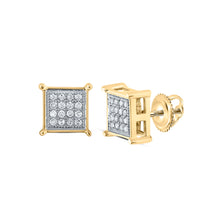  14k Yellow Gold Womens Round Diamond Square Earrings 1/10 Cttw