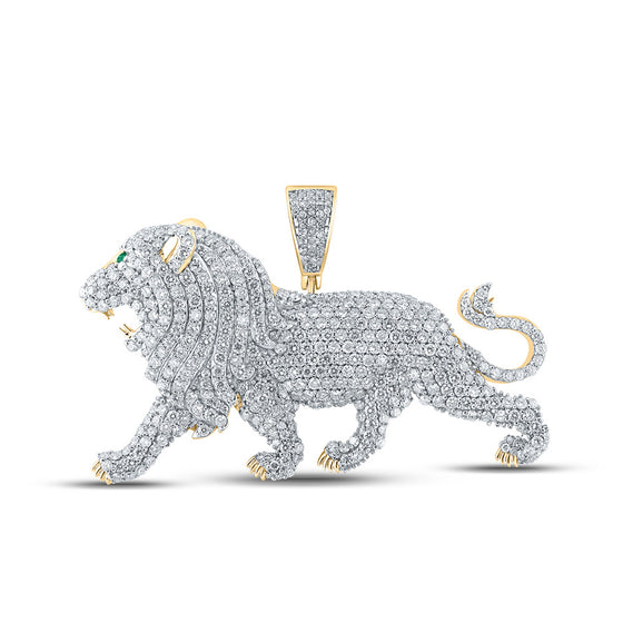 14k Yellow Gold Mens Round Diamond Lion Charm Pendant 5-1/2 Cttw