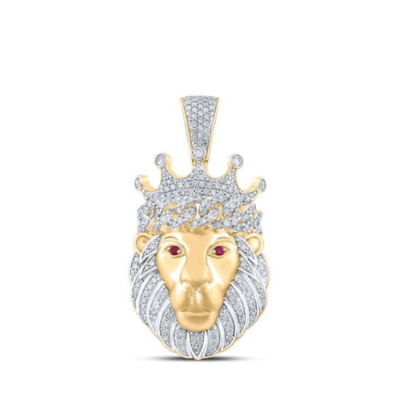 14k Yellow Gold Mens Round Diamond Lion Crown Charm Pendant 2 Cttw