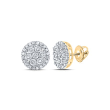  14k Yellow Gold Round Diamond Circle Cluster Earrings 1/4 Cttw