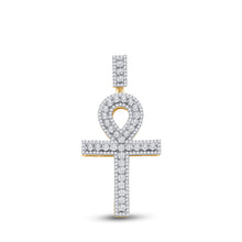  14k Yellow Gold Mens Round Diamond Ankh Cross Charm Pendant 1 Cttw