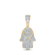  14k Yellow Gold Mens Round Diamond Hamsa Charm Pendant 7/8 Cttw