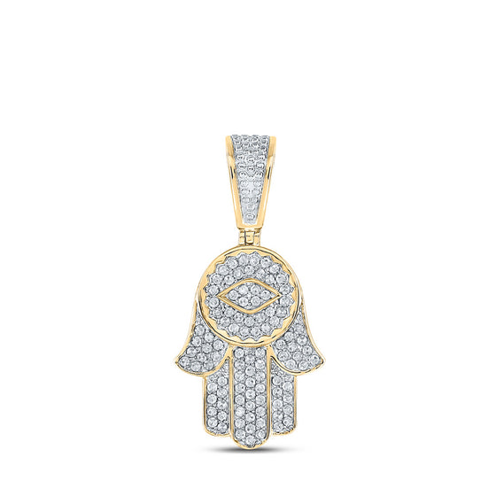 14k Yellow Gold Mens Round Diamond Hamsa Charm Pendant 7/8 Cttw