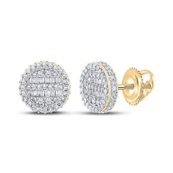 14k Yellow Gold Baguette Diamond Circle Earrings 1/2 Cttw
