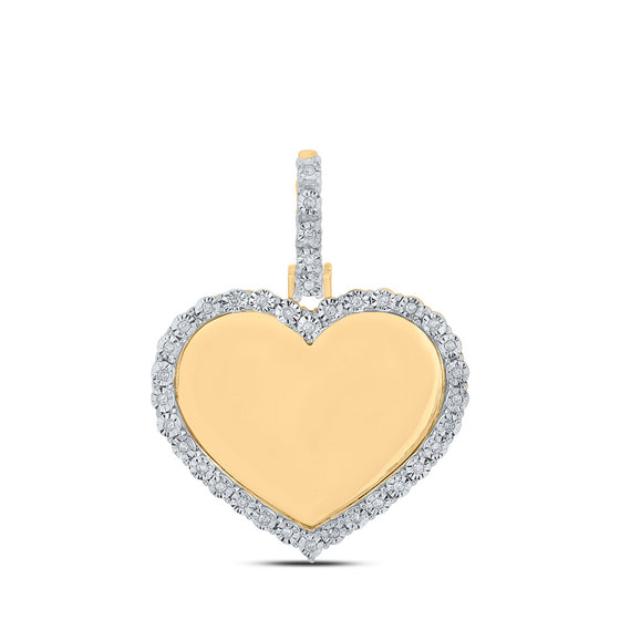 14k Yellow Gold Mens Round Diamond Memory Heart Charm Pendant 1/10 Cttw
