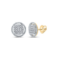  14k Yellow Gold Round Diamond Circle Cluster Earrings 3/4 Cttw