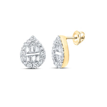  14k Yellow Gold Baguette Diamond Teardrop Earrings 3/8 Cttw