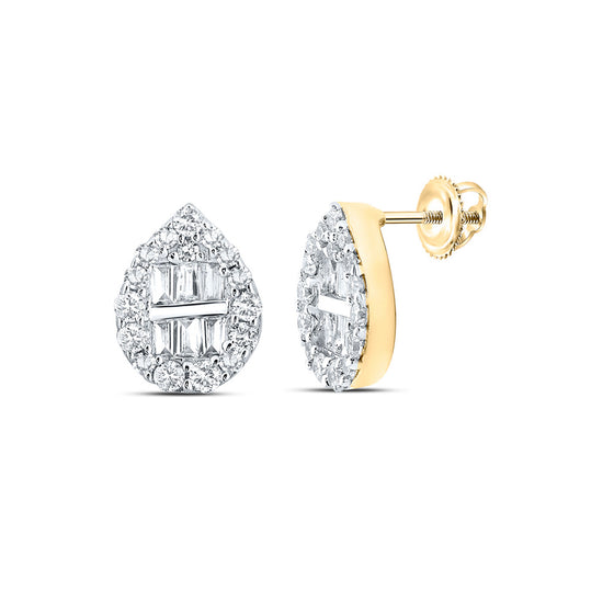 14k Yellow Gold Baguette Diamond Teardrop Earrings 3/8 Cttw
