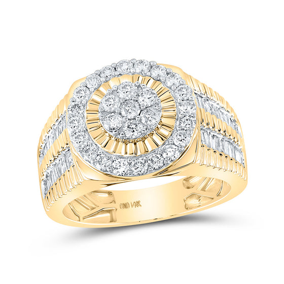 14k Yellow Gold Mens Round Diamond Fluted Flower Cluster Ring 1-3/4 Cttw