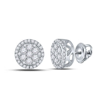  14k White Gold Round Diamond Cluster Earrings 1/2 Cttw
