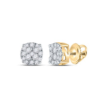  14k Yellow Gold Round Diamond Cluster Earrings 1/4 Cttw