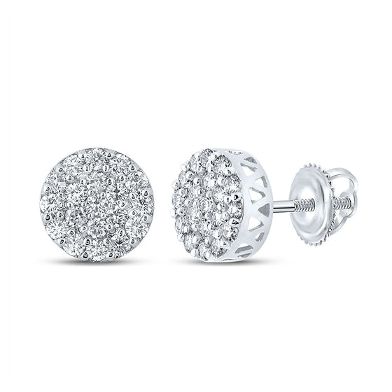 14k White Gold Round Diamond Cluster Earrings 5/8 Cttw