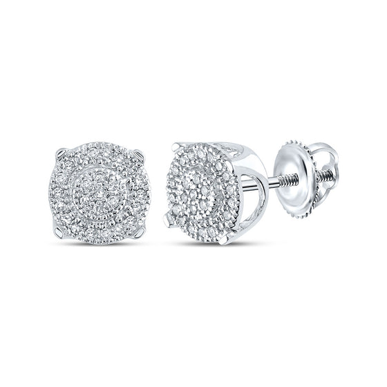 14k White Gold Round Diamond Cluster Earrings 1/8 Cttw