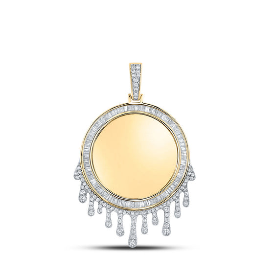 14k Yellow Gold Mens Baguette Diamond Drip Circle Charm Pendant 1-7/8 Cttw