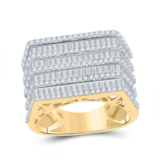 14k Yellow Gold Mens Baguette Diamond Flat Top Big Look Band Ring 3 Cttw
