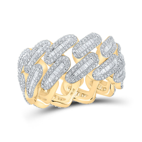 14k Yellow Gold Mens Baguette Diamond Cuban Link Band Ring 2-1/3 Cttw