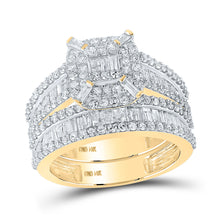  14k Yellow Gold Baguette Diamond Square Bridal Wedding Ring Band Set 1-3/4 Cttw