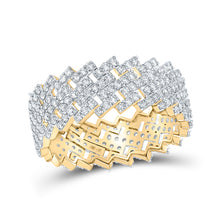 14k Yellow Gold Mens Round Diamond Cuban Eternity Band Ring 1-5/8 Cttw