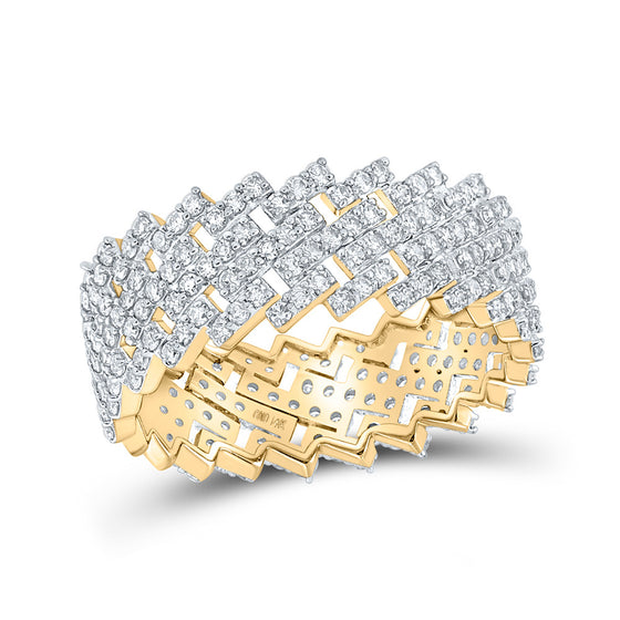 14k Yellow Gold Mens Round Diamond Cuban Eternity Band Ring 1-5/8 Cttw