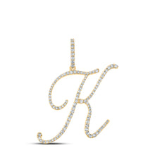 14k Yellow Gold Womens Round Diamond K Initial Letter Pendant 1/2 Cttw