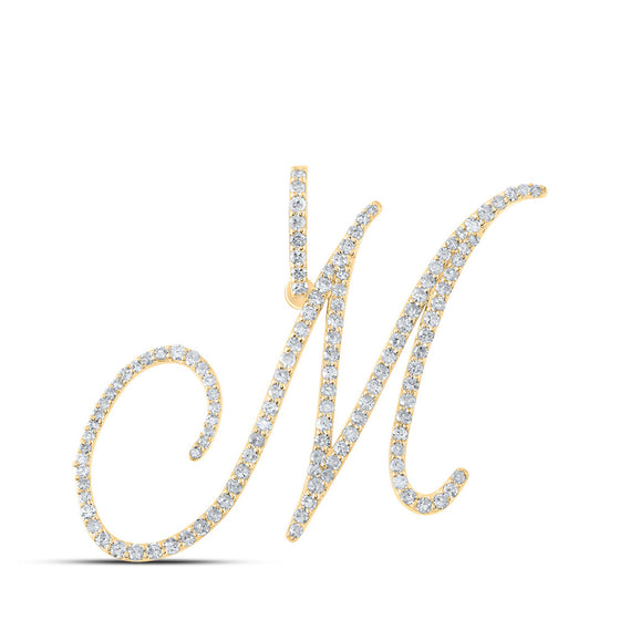 14k Yellow Gold Womens Round Diamond M Initial Letter Pendant 7/8 Cttw