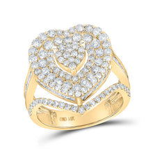  14k Yellow Gold Womens Round Diamond Heart Ring 2-3/8 Cttw