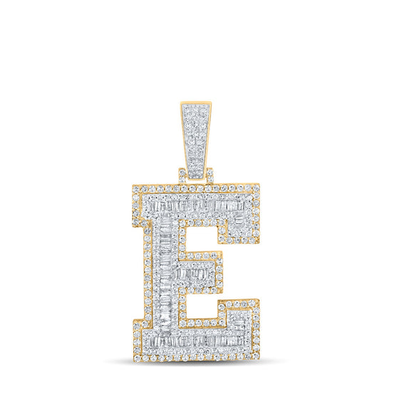 14k Two-tone Gold Mens Baguette Diamond E Initial Letter Charm Pendant 2 Cttw