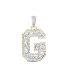  14k Two-tone Gold Mens Baguette Diamond G Initial Letter Charm Pendant 1-7/8 Cttw