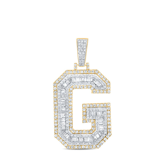 14k Two-tone Gold Mens Baguette Diamond G Initial Letter Charm Pendant 1-7/8 Cttw