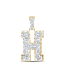  14k Two-tone Gold Mens Baguette Diamond H Initial Letter Charm Pendant 2 Cttw
