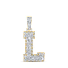  14k Two-tone Gold Mens Baguette Diamond L Initial Letter Charm Pendant 1-1/2 Cttw