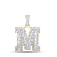  14k Two-tone Gold Mens Baguette Diamond M Initial Letter Charm Pendant 2-7/8 Cttw