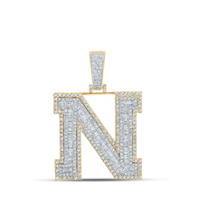  14k Two-tone Gold Mens Baguette Diamond N Initial Letter Charm Pendant 2-5/8 Cttw