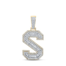  14k Two-tone Gold Mens Baguette Diamond S Initial Letter Charm Pendant 1-3/4 Cttw