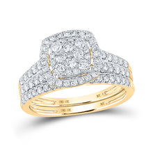  10k Yellow Gold Round Diamond Halo Bridal Wedding Ring Band Set 1 Cttw