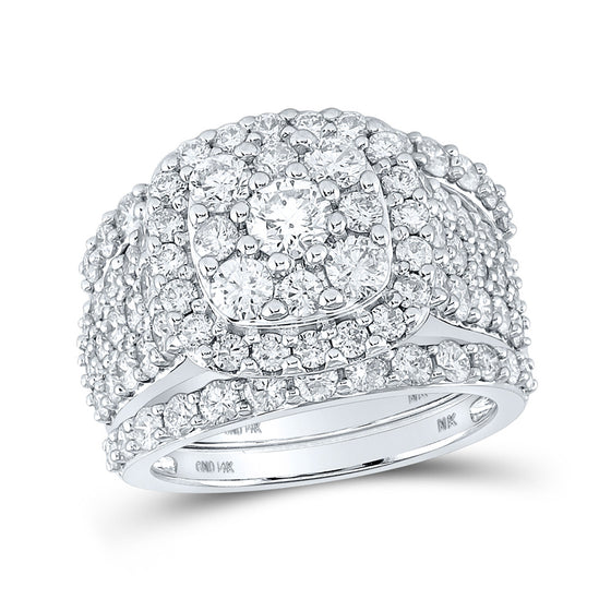 14k White Gold Round Diamond Bridal Wedding Ring Band Set 3-3/4 Cttw