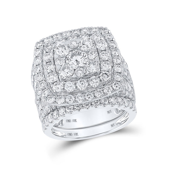 10k White Gold Round Diamond Halo Bridal Wedding Ring Band Set 6 Cttw