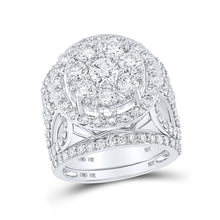  10k White Gold Round Diamond Cluster Bridal Wedding Ring Band Set 4 Cttw