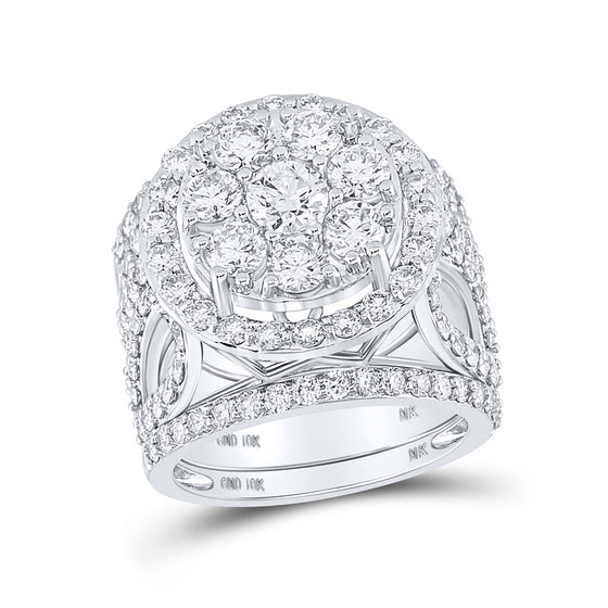 10k White Gold Round Diamond Cluster Bridal Wedding Ring Band Set 4 Cttw