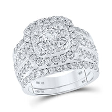  10k White Gold Round Diamond Halo Bridal Wedding Ring Band Set 3 Cttw