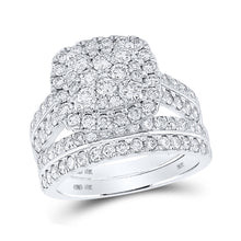  10k White Gold Round Diamond Square Halo Bridal Wedding Ring Band Set 2 Cttw