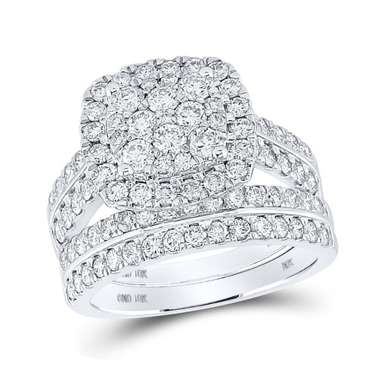 10k White Gold Round Diamond Square Halo Bridal Wedding Ring Band Set 2 Cttw